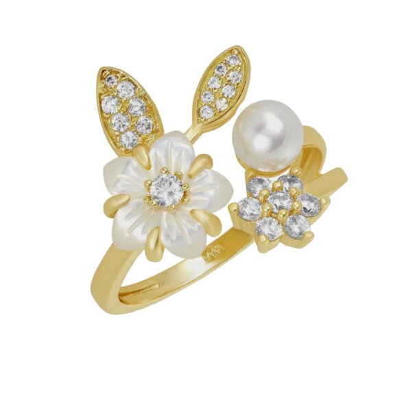 Melinda Maria Star Lily Ring in Gold and White Diamondettes Size 9 - Picture 1 of 3